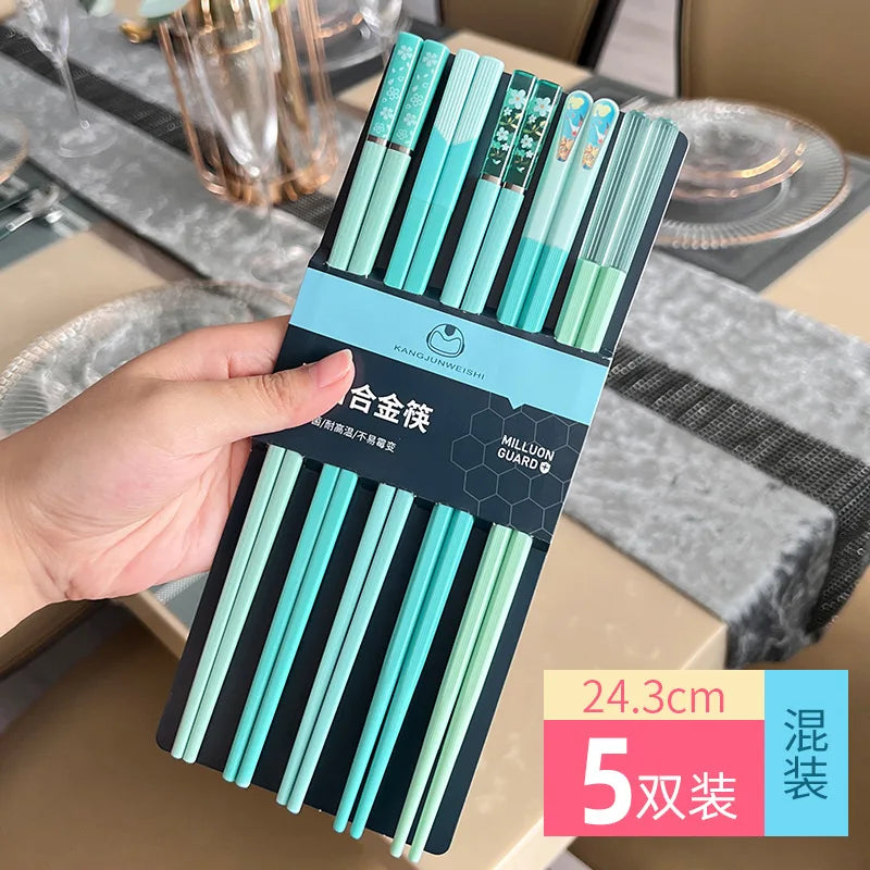 New Antibacterial Alloy Chopsticks Household Morandi Color Non Slip Mildew Proof High Appearance Chopsticks Household Chopsticks Peaceful Pleasures Health and Wellness C