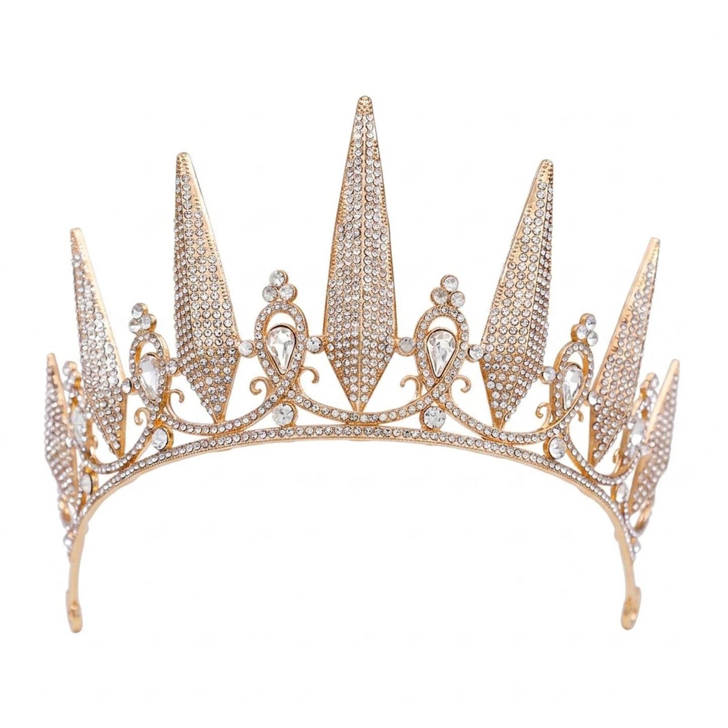 Bridal Rhinestone Crown Headband Alloy Crystal Wedding Party Accessory Peaceful Pleasures Health and Wellness Gold