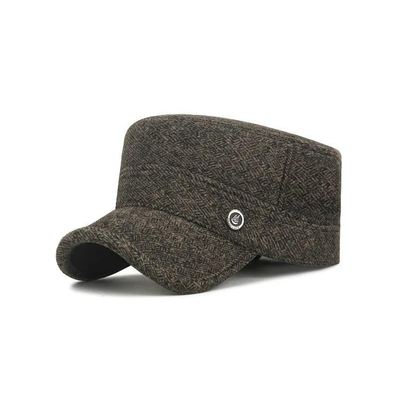1pc Men's Winter Flat Cap with Hidden Ear Flaps, Thickened Thermal Baseball Cap, Fashionable Outdoor Sun Hat for Autumn & Winter Peaceful Pleasures Health and Wellness coffee