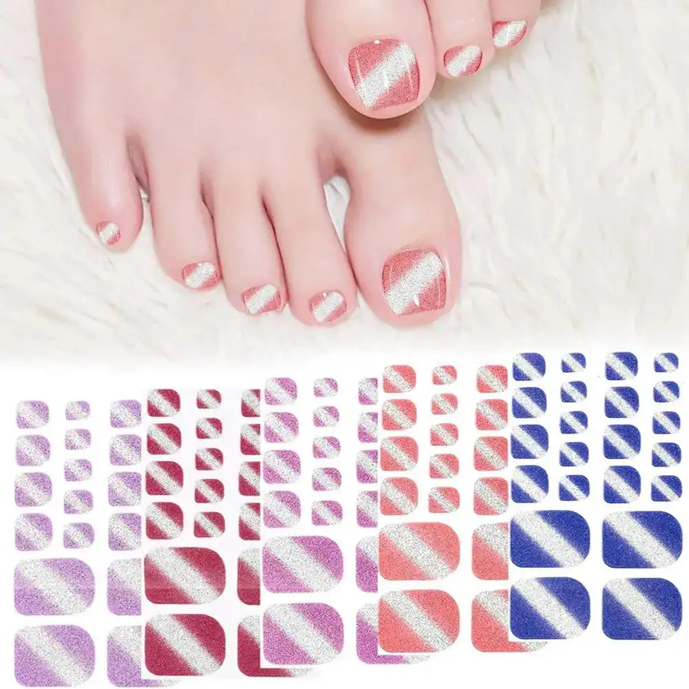 Gradient Glitter Toe Nail Stickers Full Nail Wraps Toenail Polish Strips for Women Shiny Self Adhesive Polish Toenail Stickers Peaceful Pleasures Health and Wellness