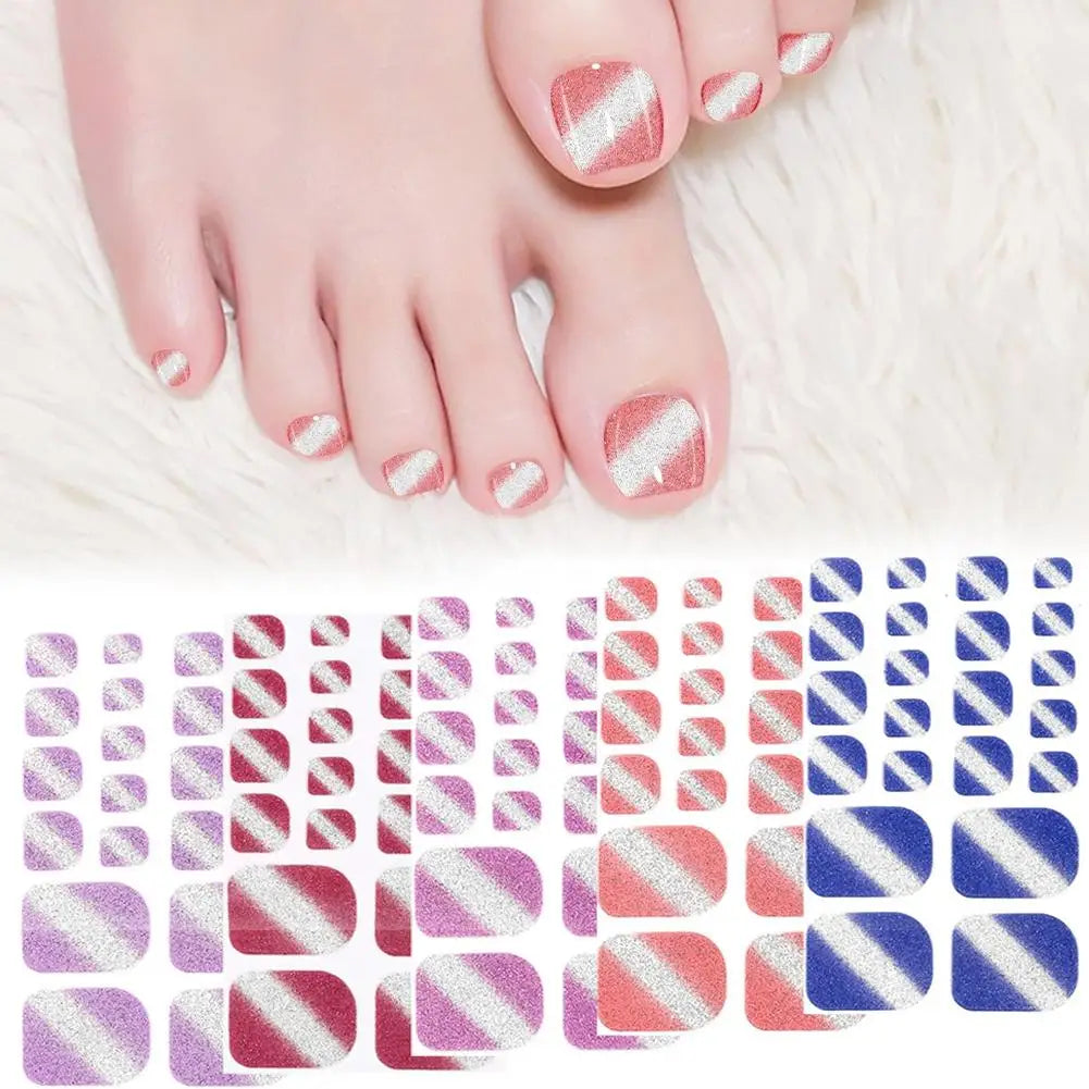 Gradient Glitter Toenail Stickers – Full Nail Wraps for Women