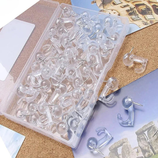 Bulk 30pcs Clear Black Plastic Push Pins with Hooks, Decorative Reusable Thumbtacks for Notice Board, Office Cork Board Peaceful Pleasures Health and Wellness