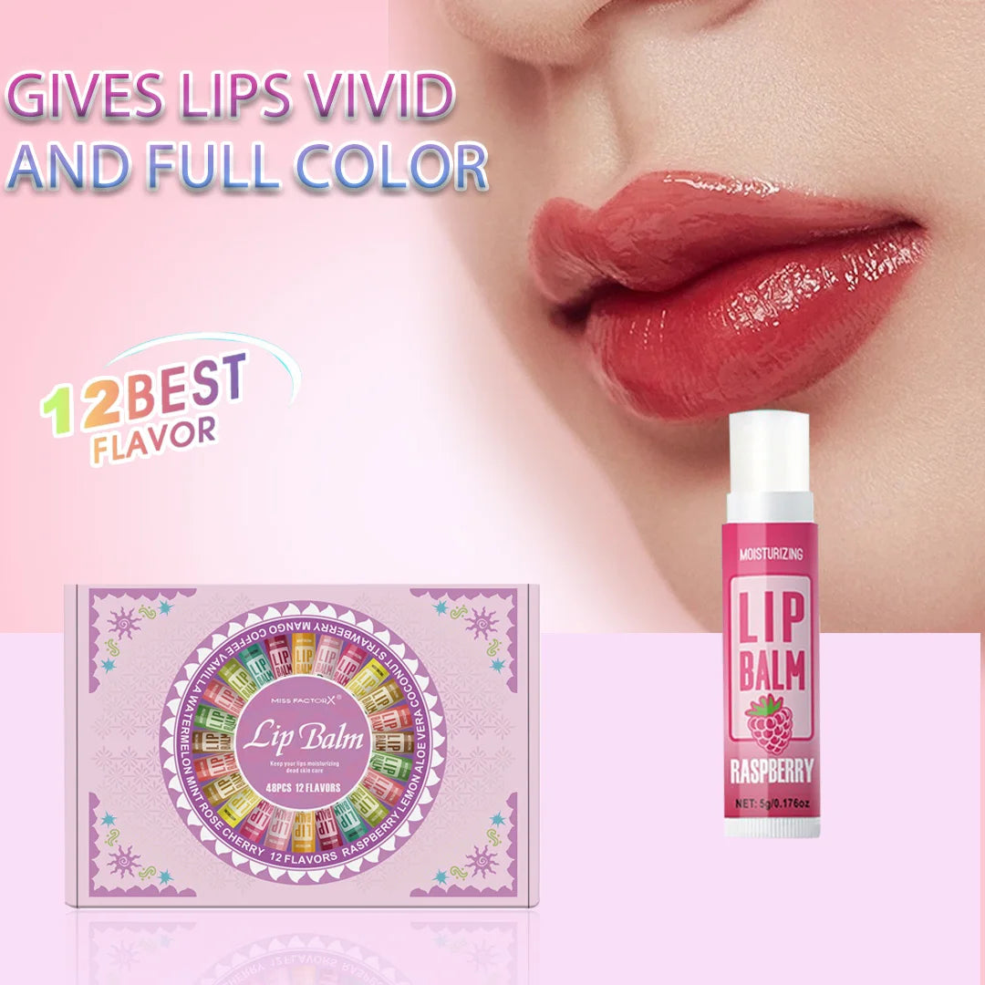 48PCS/ box Moisturizing Lip Balm set 5g12 Flower fragrance Natural fragrance moisturizing and brightening lip color holiday gift Peaceful Pleasures Health and Wellness