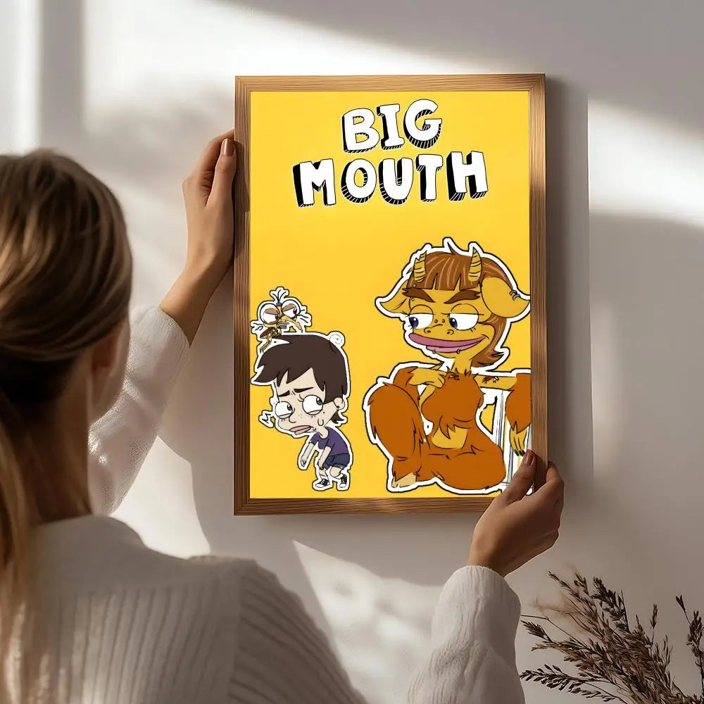 Cartoon Big Mouth HD Waterproof Self-Adhesive Wall Art Poster Wall Art Poster Peaceful Pleasures Health and Wellness White4 15X20cmNoframe