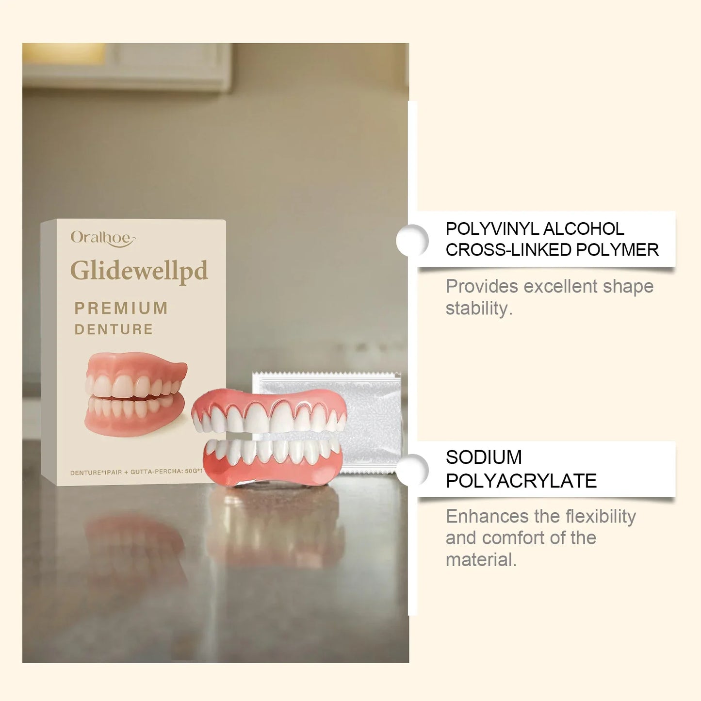 Soft Silicone Full Dentures Set – Upper & Lower Over Gums