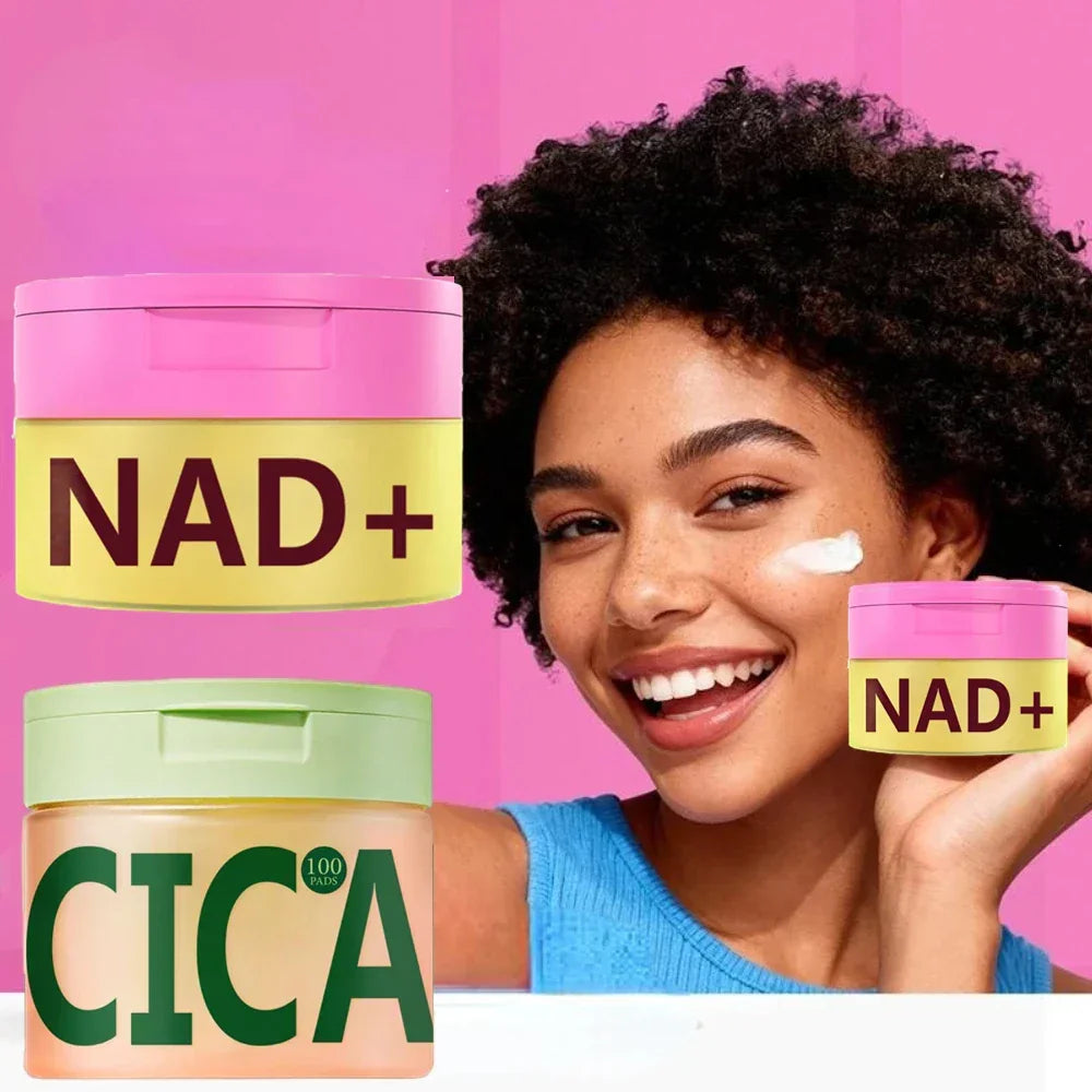 Korean Skincare Set, Centella Asiatica 100pcs Polishing Cotton Pads & NAD+ Anti-Aging Cream, Skin Rejuvenation & Elasticity Peaceful Pleasures Health and Wellness