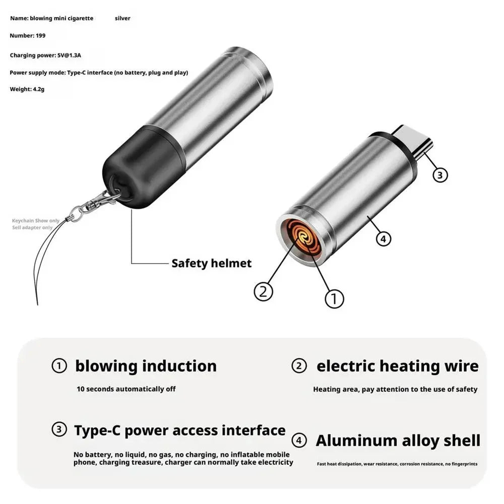 USB-C Flameless Electric Lighter | Blow Ignite & Auto Shut-Off