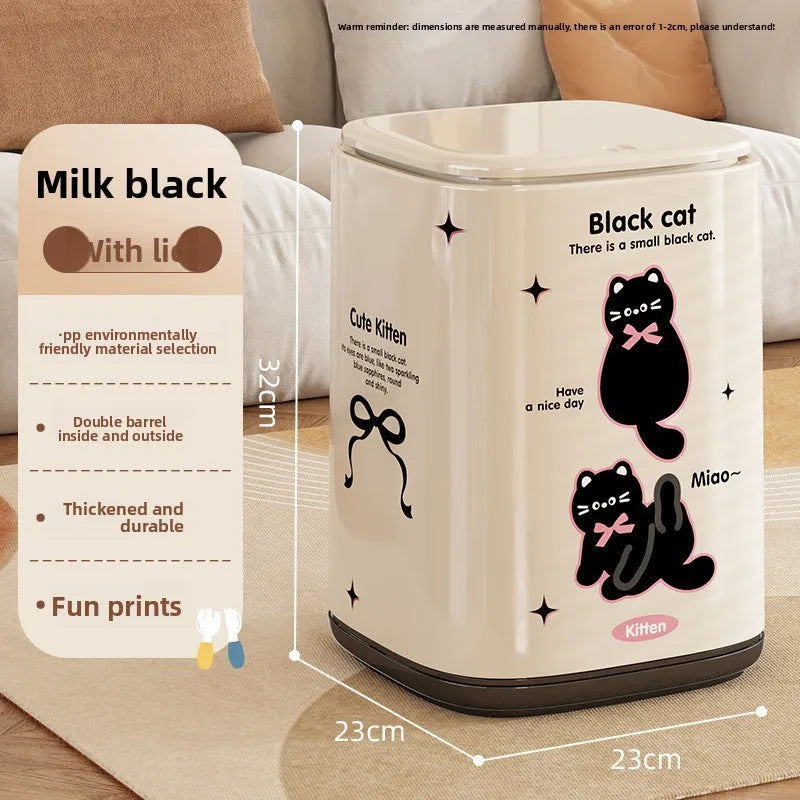 Adorable Waste Bin with Fun Pattern - Double Bucket Design, Anti-Stain & Oil-Resistant, Home Accessory Peaceful Pleasures Health and Wellness Cover Cat