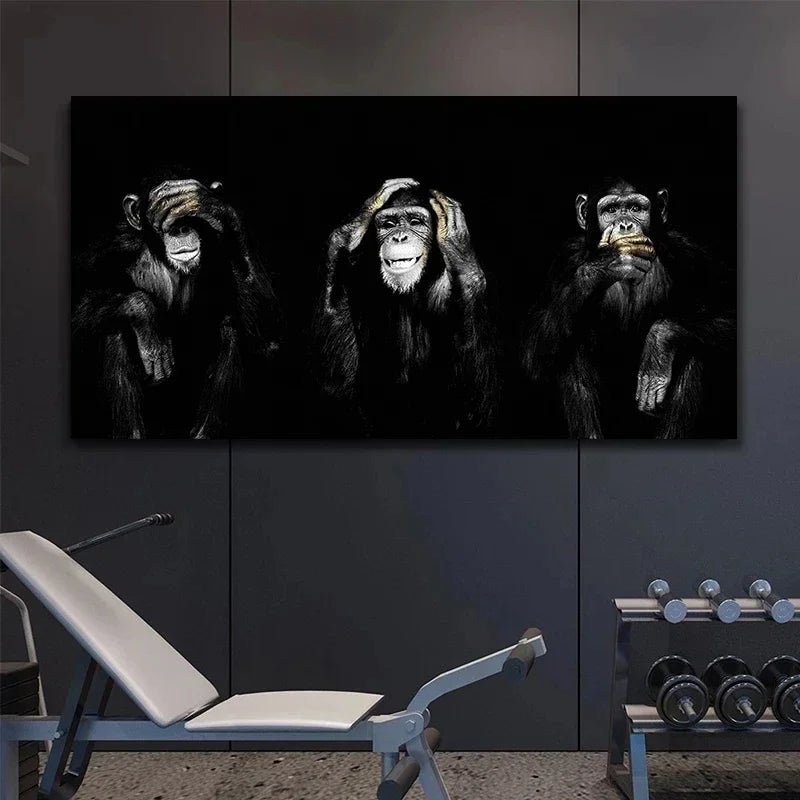 Animal Poster Large Size Posters Canvas Painting Wall Art Dark 3 Funny Monkey Posters and Prints for Living Room Home Decoration Peaceful Pleasures Health and Wellness