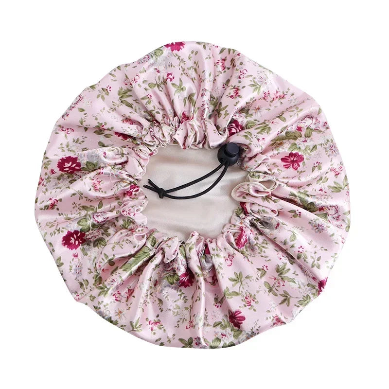 Kids Adjustable Double-Layer Satin Shower Cap & Nightcap