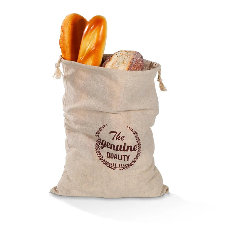 Linen Bread Bags Reusable Portable Drawstring Kitchen Organizer Home Homemade Artisan Bread Storage Bag Washable Food Organizer Peaceful Pleasures Health and Wellness 4BF044-Words