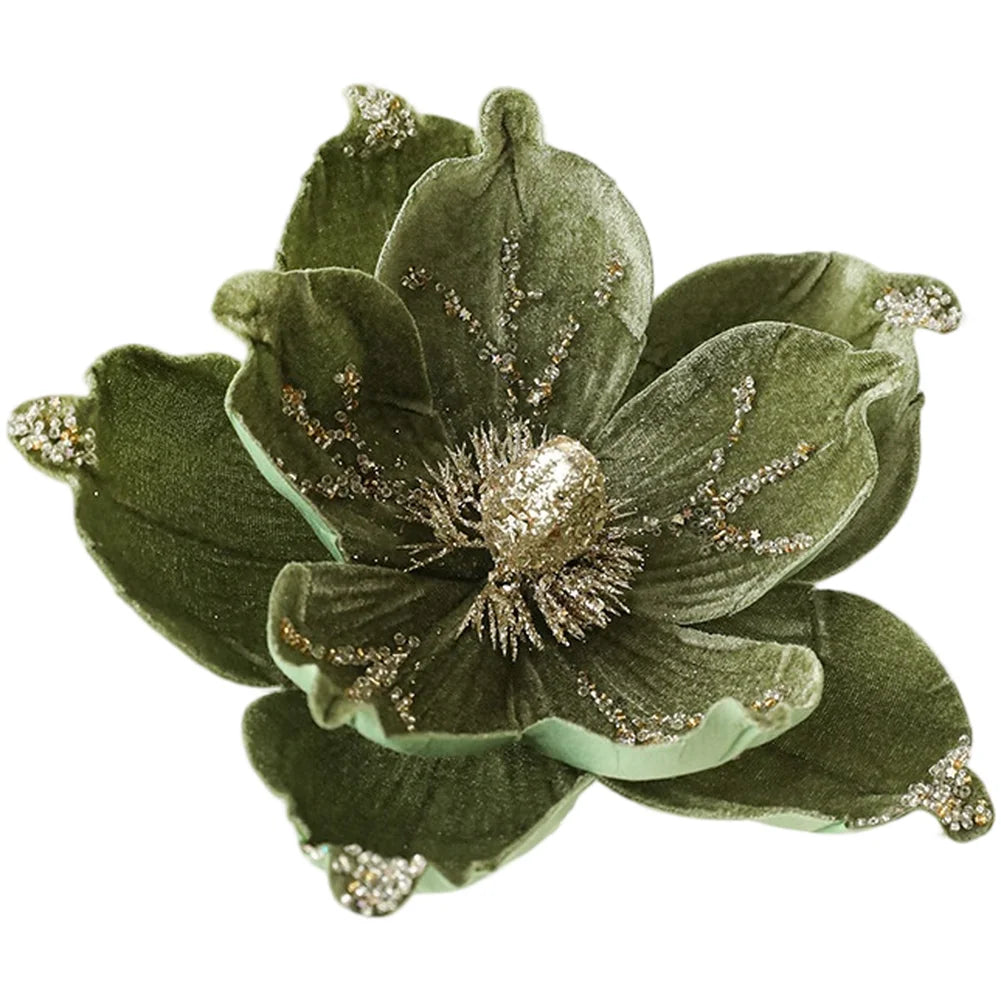Christmas Artificial Magnolia Flower | Velvet Festive Home Decor