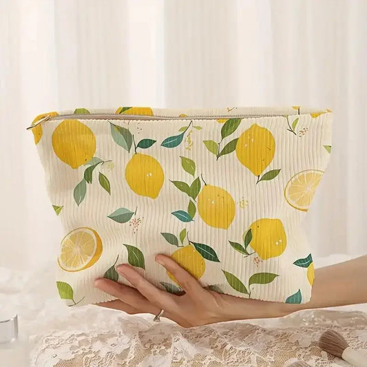 Floral Corduroy Zipper Makeup Bag – Cosmetic Travel Organizer Cosmetic Travel Bag Oasis Select