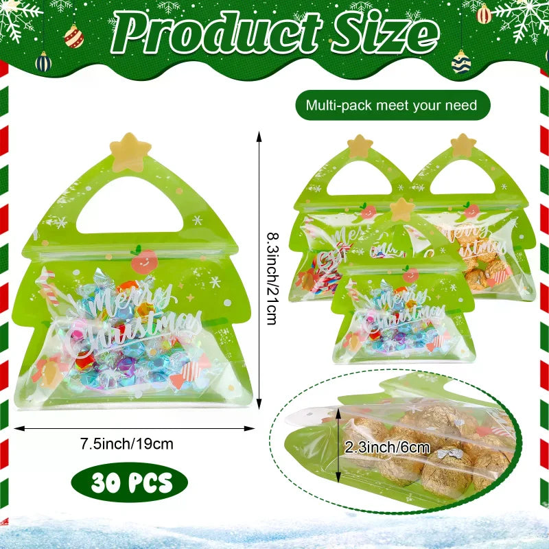 30-Pack Christmas Elk Ziplock Treat Bags | Resealable Goodie Bags