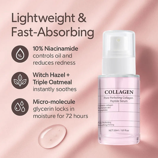 Pore Perfecting Collagen Peptide Serum,Firming & Radiance, Pore Care, Makeup Prep Serum for All Skin Types, Korean Skincare,30ml Peaceful Pleasures Health and Wellness