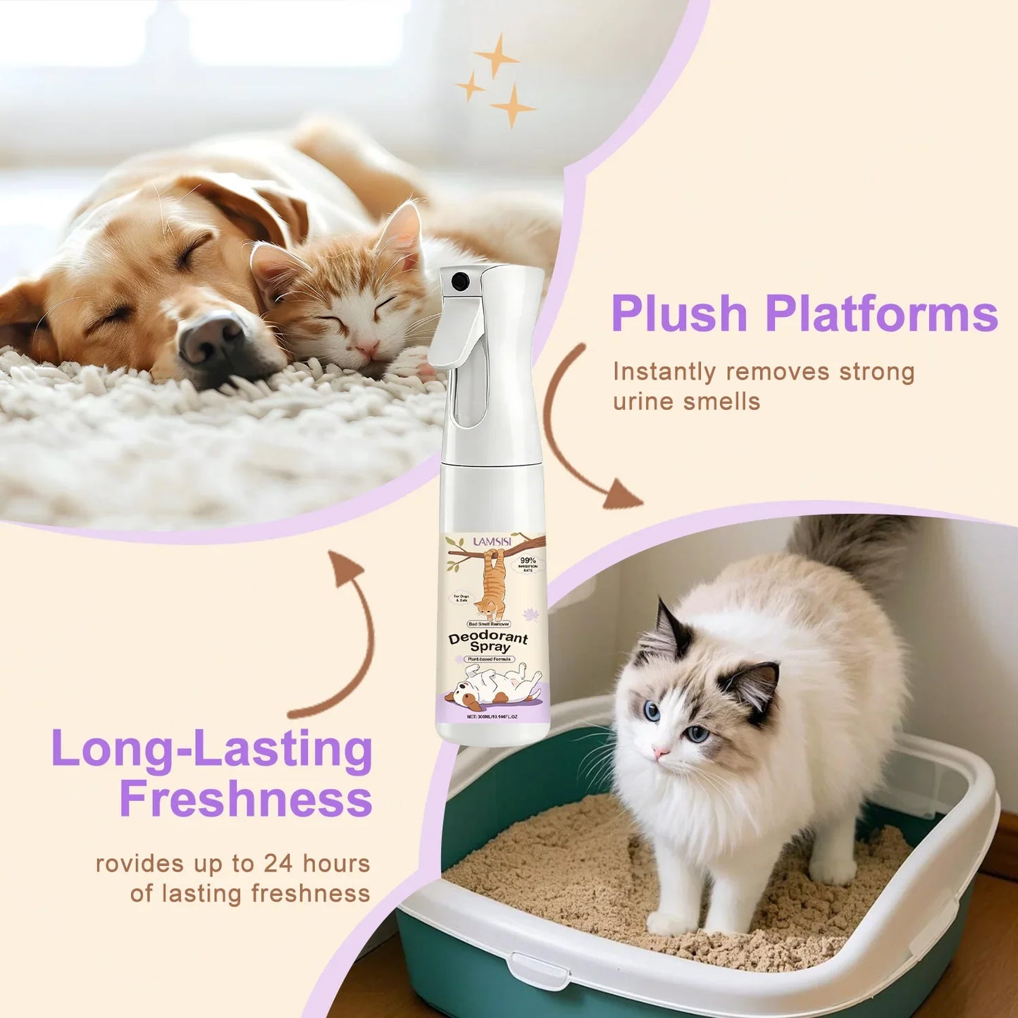 Plant-Based Pet Deodorant Spray Dogs & Cats 300ml | 24H Fresh
