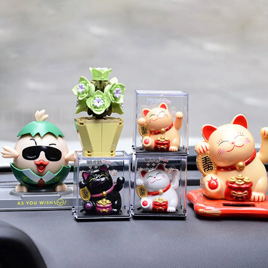 2025 New Solar Powered Luck Cat Waving Cat Cute Waving Cat Good Luck Solar Cat Wealth Welcoming Cats Home Display Car Decoration Peaceful Pleasures Health and Wellness