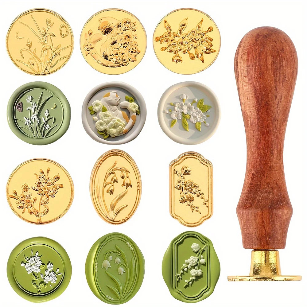 Floral Wax Seal Detachable Wooden Handle Vintage Suitable Wedding