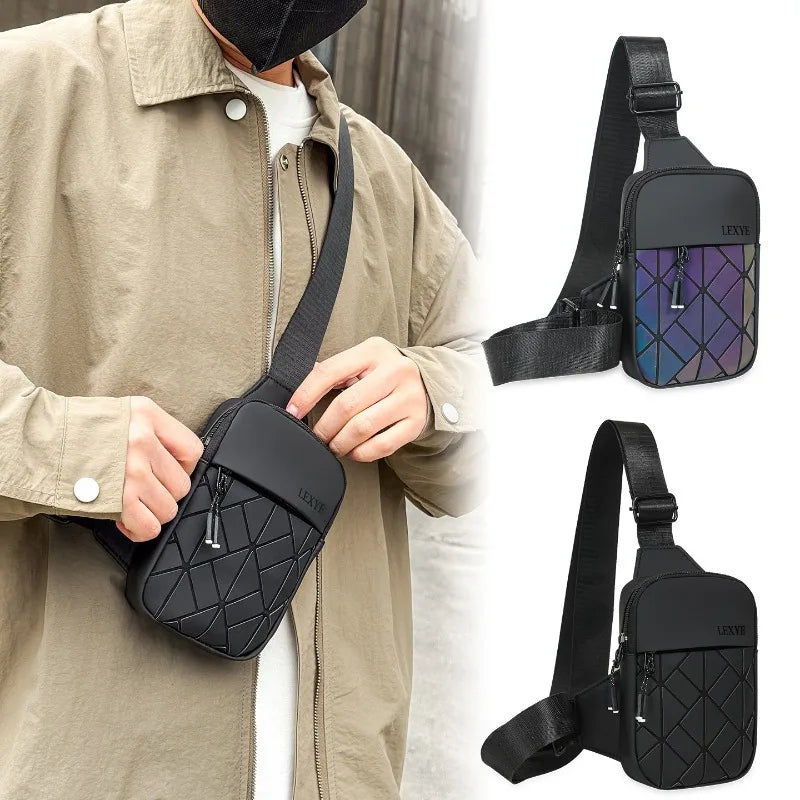 Rhombus Grid Crossbody Bag | PU Leather Shoulder & Chest Bag