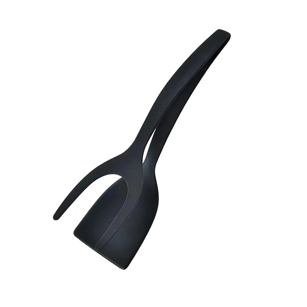 New 2 in 1 Grip Flip Spatula Tongs Egg Flipper Spatula Nylon Non Stick Coating Pancake Fish French Toast Omelet Making Tool Peaceful Pleasures Health and Wellness black