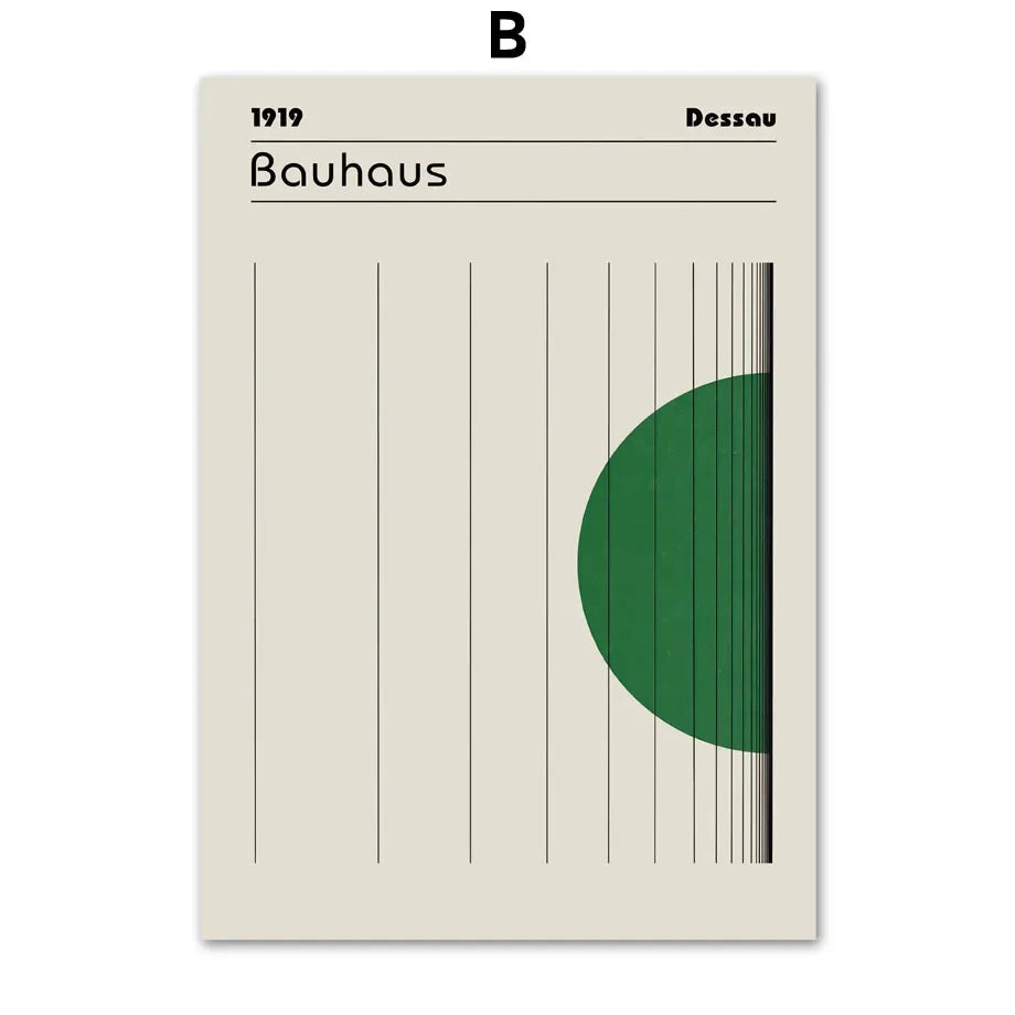 Scandinavian Bauhaus Abstract Green Canvas Wall Art Print