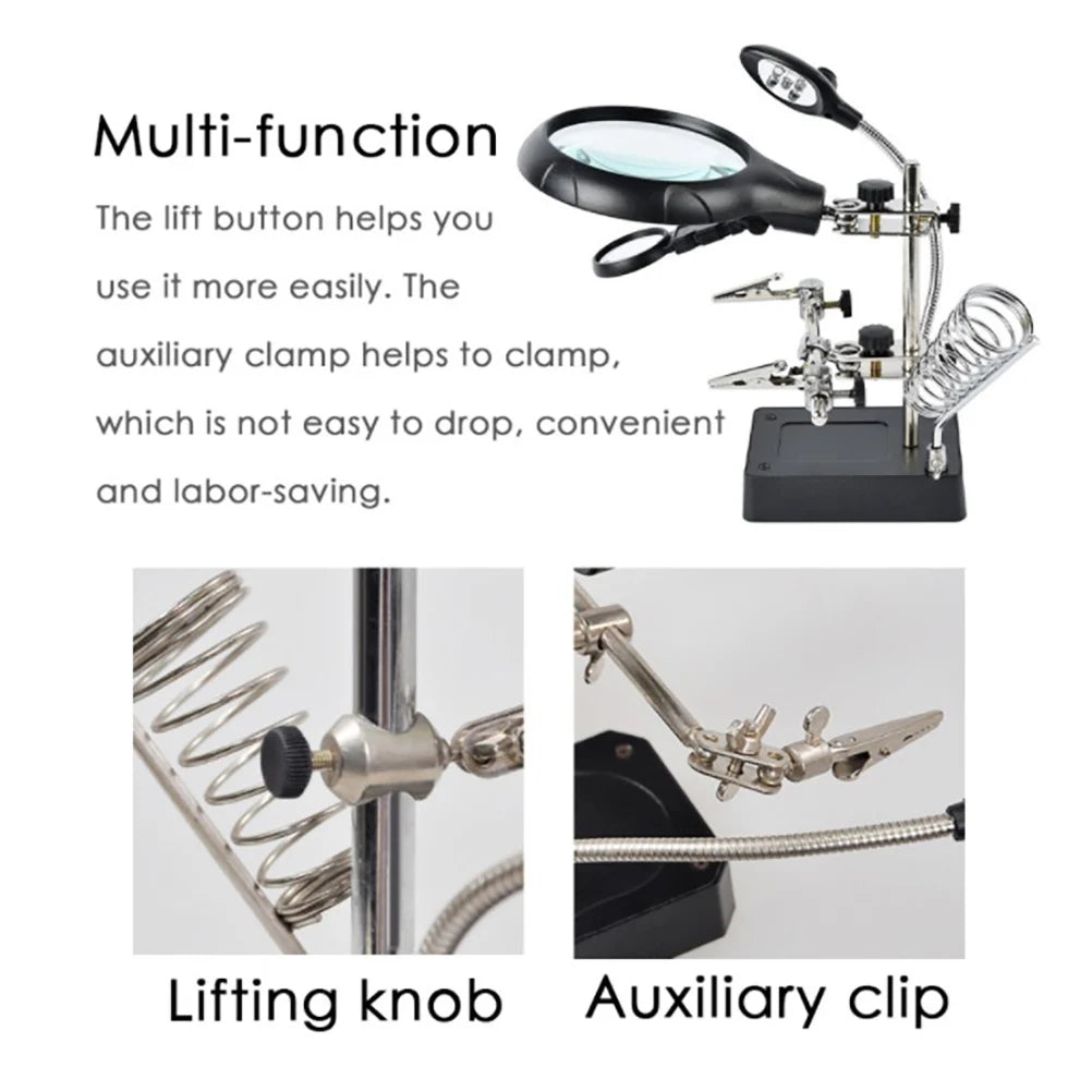 Desktop Magnifier Glass Soldering Station LED Light Magnifying Stand
