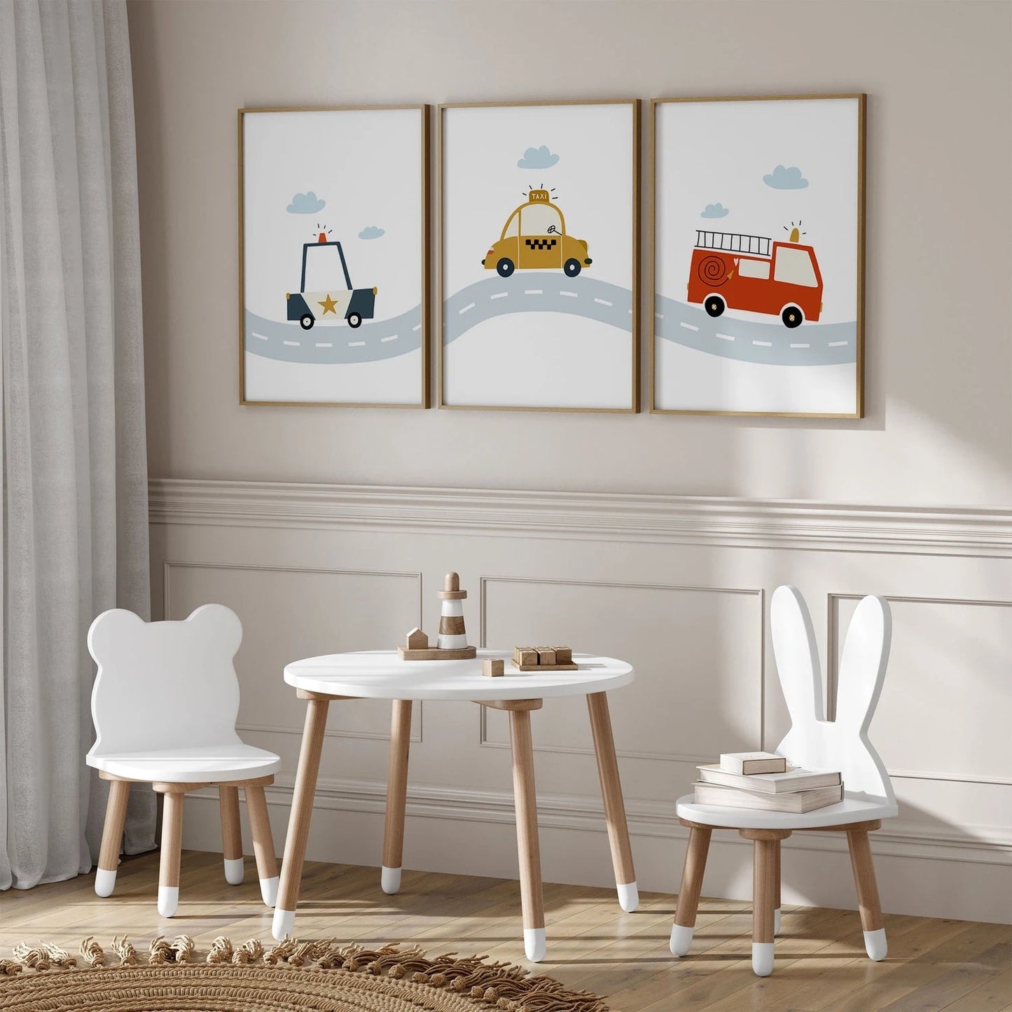 3-Piece Boys Vehicle Canvas Wall Art | Kids Room Decor Prints