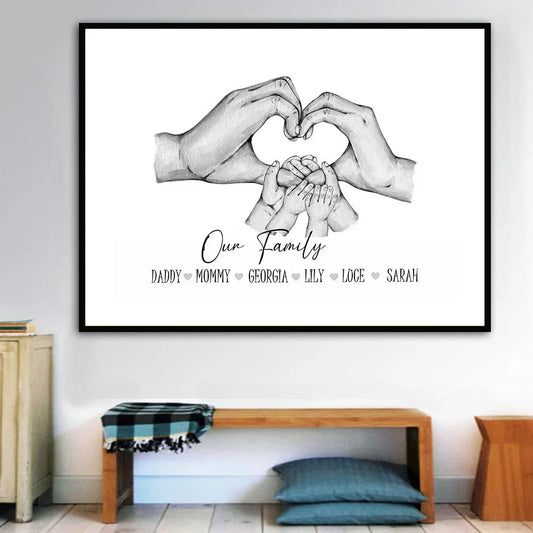Custom Family Hands Canvas Wall Art – Black & White Print Personalised Canvas Print Peaceful Pleasures Health and Wellness