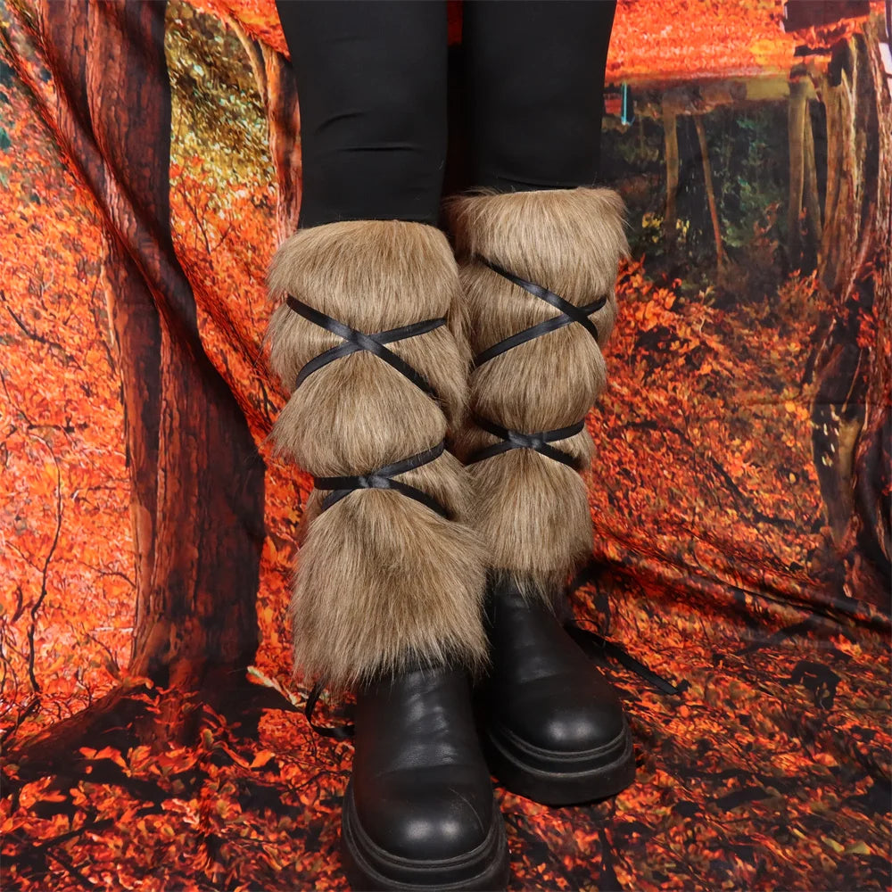 Medieval Leg Fur Leather Knight Warrior Armor Gaiter Boot Cover Spats