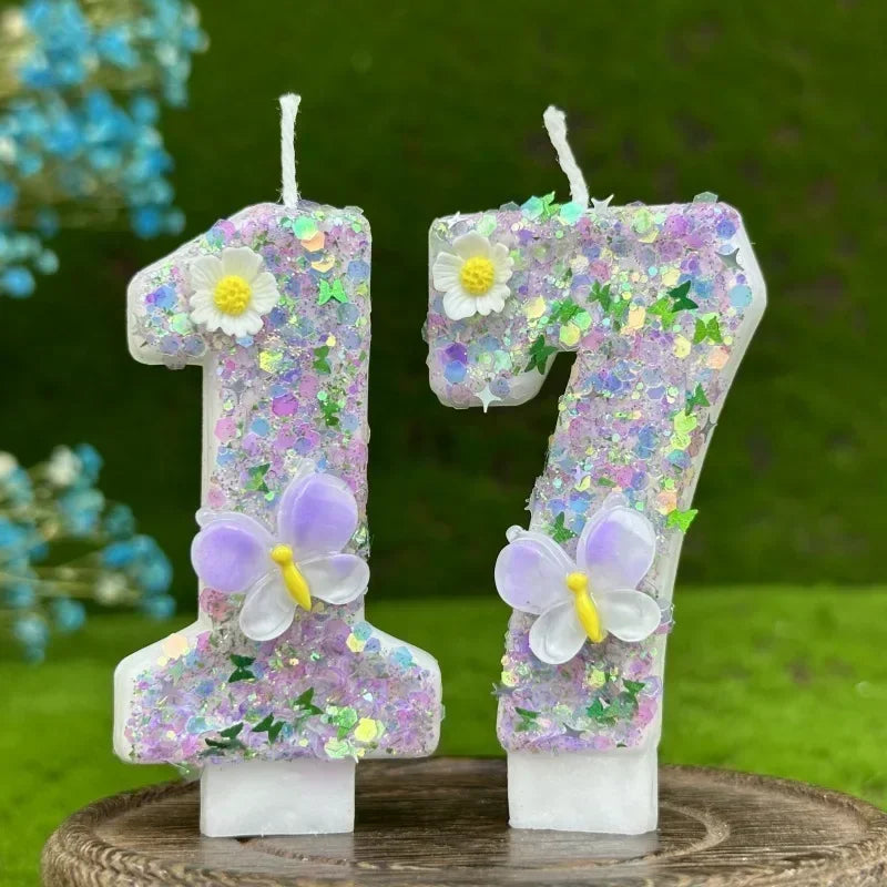 2025 Hot 0-9 Digits DIY Birthday Candles Butterfly Flowers Children's Birthday Girls Number Cake Decorations Candle Room Decor Peaceful Pleasures Health and Wellness