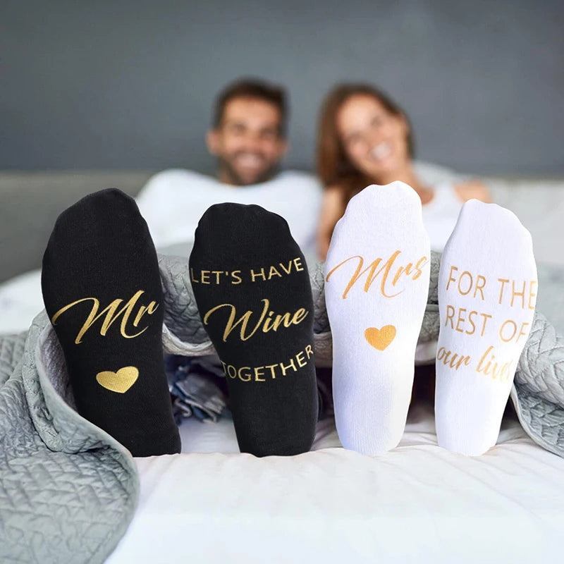 Mr & Mrs Newlywed Socks – Wedding Bridal Shower Gift Set Novelty Couple Socks Peaceful Pleasures Health and Wellness