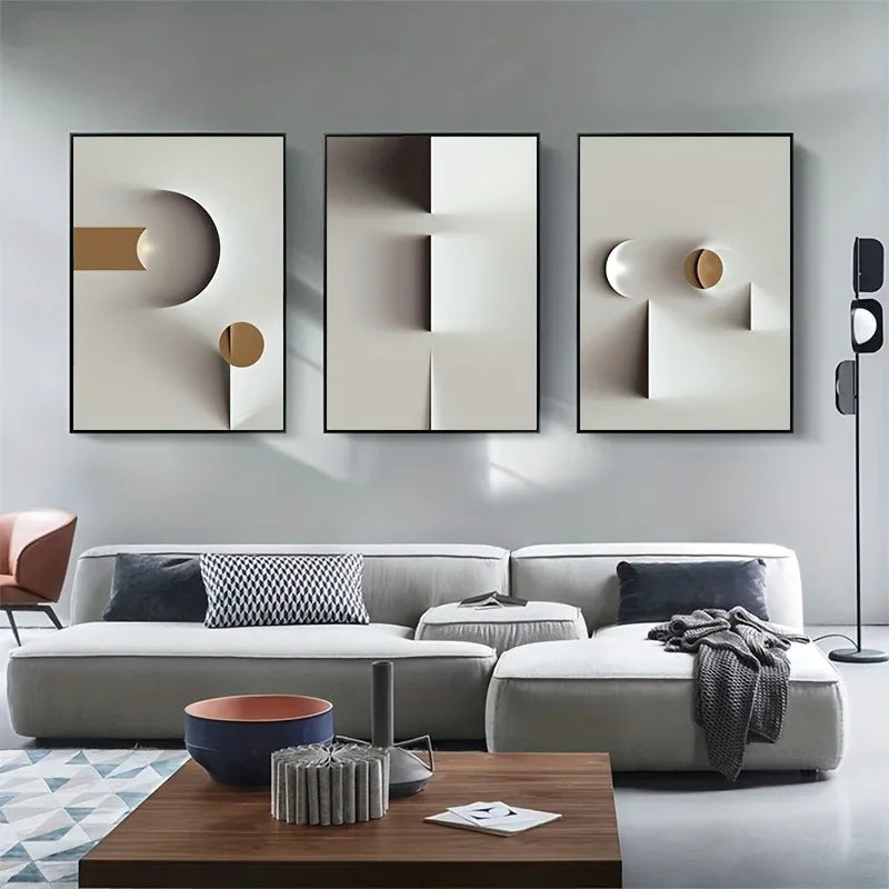 3-Piece Nordic Geometric Abstract Canvas Wall Art | Unframed Canvas Wall Art Set Peaceful Pleasures Health and Wellness