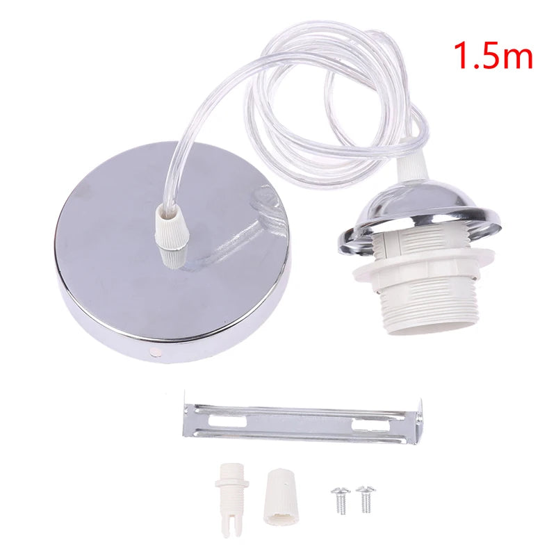Home Retro E27 Hanging Lamp Holder With 1m/1.5m Hanging Wire Ceiling Lamp Holder Socket Lamp Base For Hanging Pendant Lights Peaceful Pleasures Health and Wellness 150cm Silver
