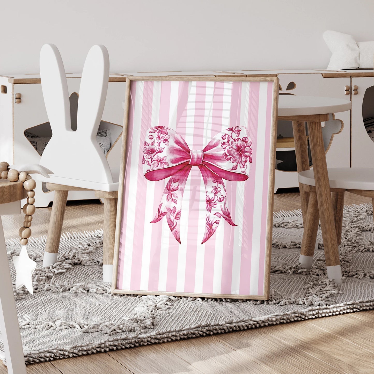 Personalized Pink Bow Tie 3-Piece Canvas Wall Art | Kids Decor