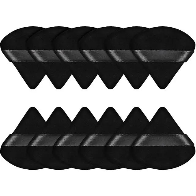 12-Pack Triangle Velvet Powder Puffs – Makeup Blending Tool Makeup Powder Puff Peaceful Pleasures Health and Wellness 12pcs Black