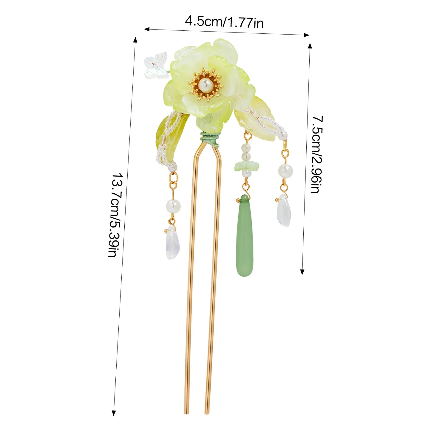 Green Classical Hairpin For Hanfu Alloy Tassel Design Peaceful Pleasures Health and Wellness