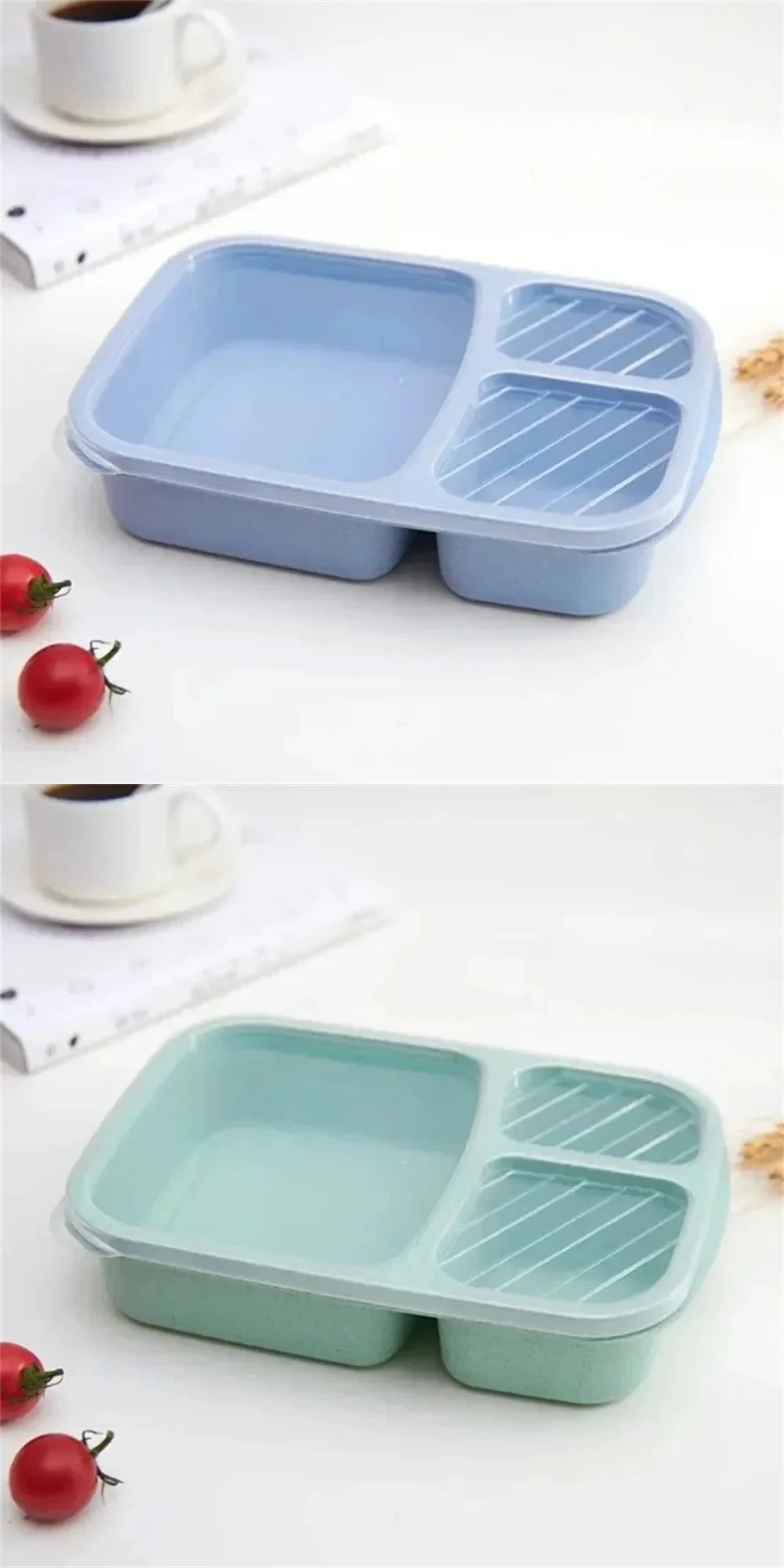 1/2pcs Bento Lunch Box Set 3 Compartment Food Storage Containers Wheat Straw Meal Prep Lunch Box Plastic Food Storage Containers Peaceful Pleasures Health and Wellness 2pcs