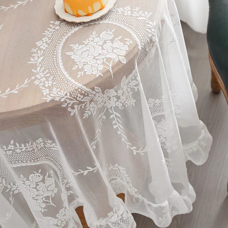 Battilo White Floral Lace Tablecloth | Wedding & Dining