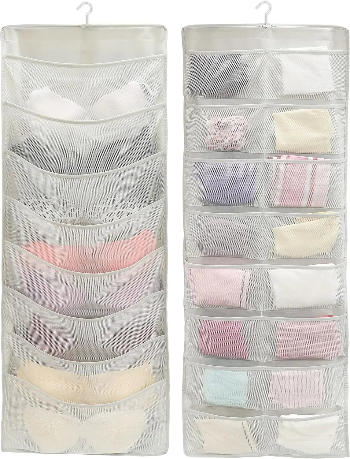 Double-Sided Closet Organizer with 24 Pockets and Rotating Hanger, Mesh Fabric, Gray Peaceful Pleasures Health and Wellness United States