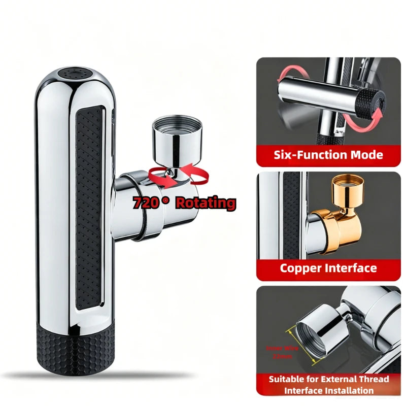 720° Rotating Kitchen Faucet 6 Modes Waterfall Spout Splash-Proof Universal Aerator Multi-Function Faucet Nozzle Extender Peaceful Pleasures Health and Wellness