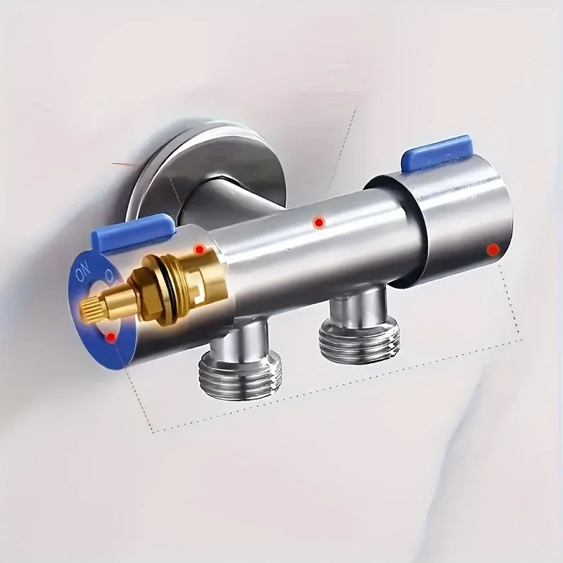 304 Stainless Steel Angle Valve – 1 Inlet 2 Outlets Brushed Chrome