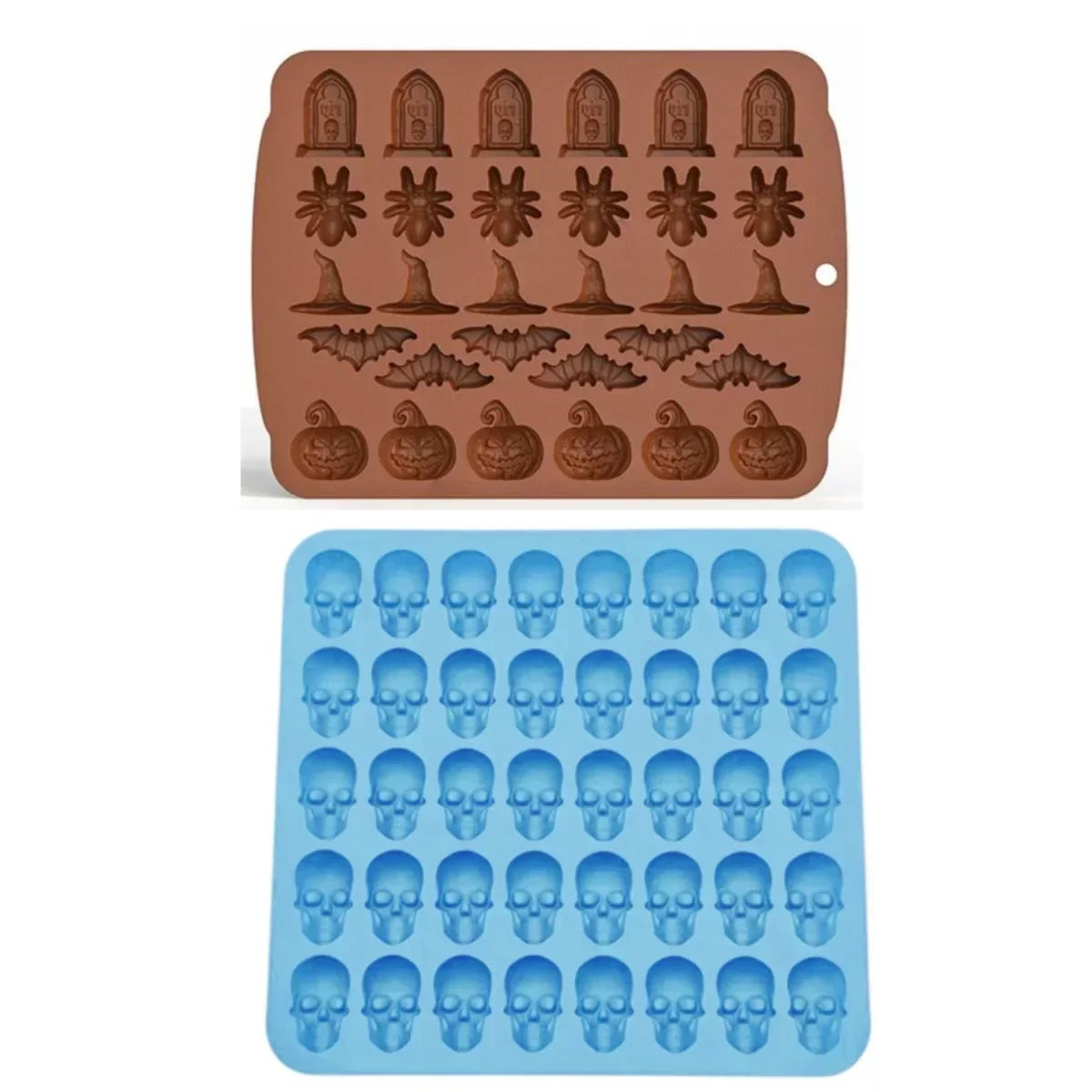Creative Halloween Skeleton Chocolate Silicone Mold Bat Spider Candy Biscuit Baking Plate Witch Hat Tombstone Cake Mold Peaceful Pleasures Health and Wellness set A