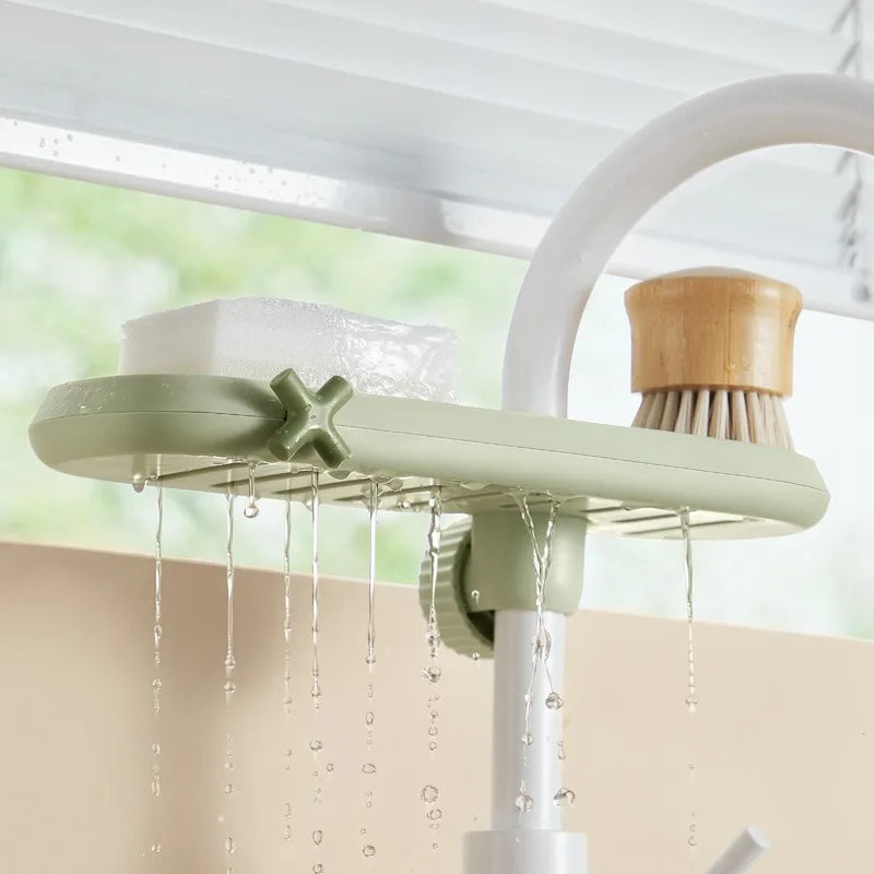 Adjustable Faucet Storage Shelf Fits Various Water Tap Sizes Multi-functional Sink Organizer Holds Cleaning Rags and Kitchen Peaceful Pleasures Health and Wellness