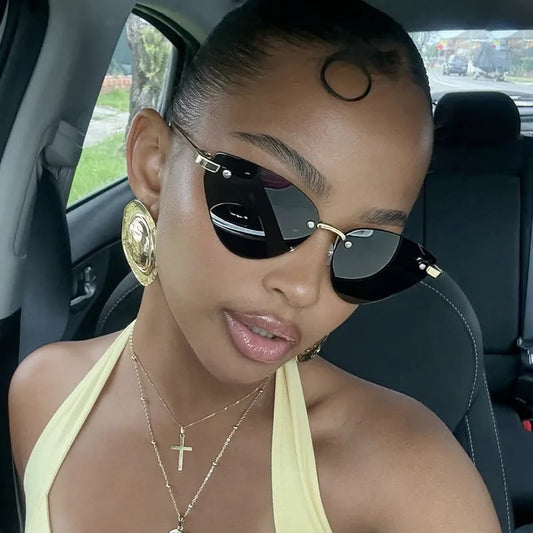 Retro Rimless Oval Cat Eye Sunglasses UV400 | Unisex Punk Shades Fashion Sunglasses Peaceful Pleasures Health and Wellness