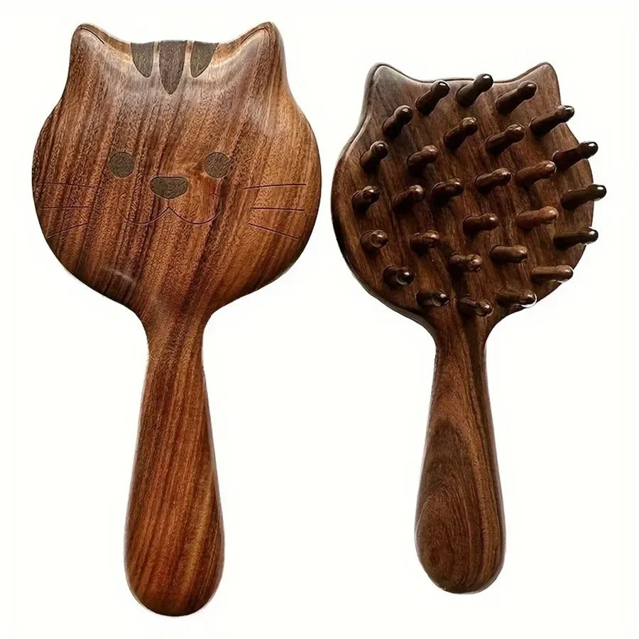 Kitten Shape Wood Scalp Massage Comb | Air Cushion Design Scalp Massage Comb Peaceful Pleasures Health and Wellness