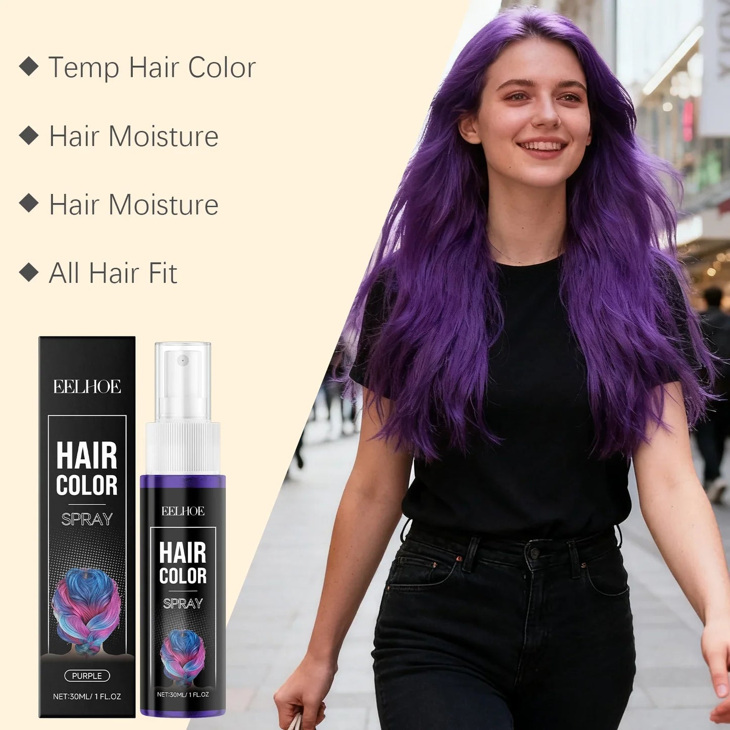 Purple Temporary Hair Color Spray – Washable & No Damage 30ml