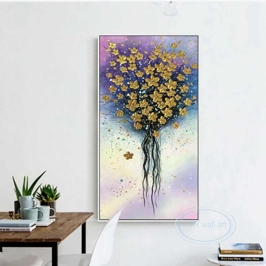 Wall Aesthetic Decoration Mural Handmade Abstract Flowers Art Picture Modern Light Luxury Hanging Poster For Living Room Bedroom Peaceful Pleasures Health and Wellness