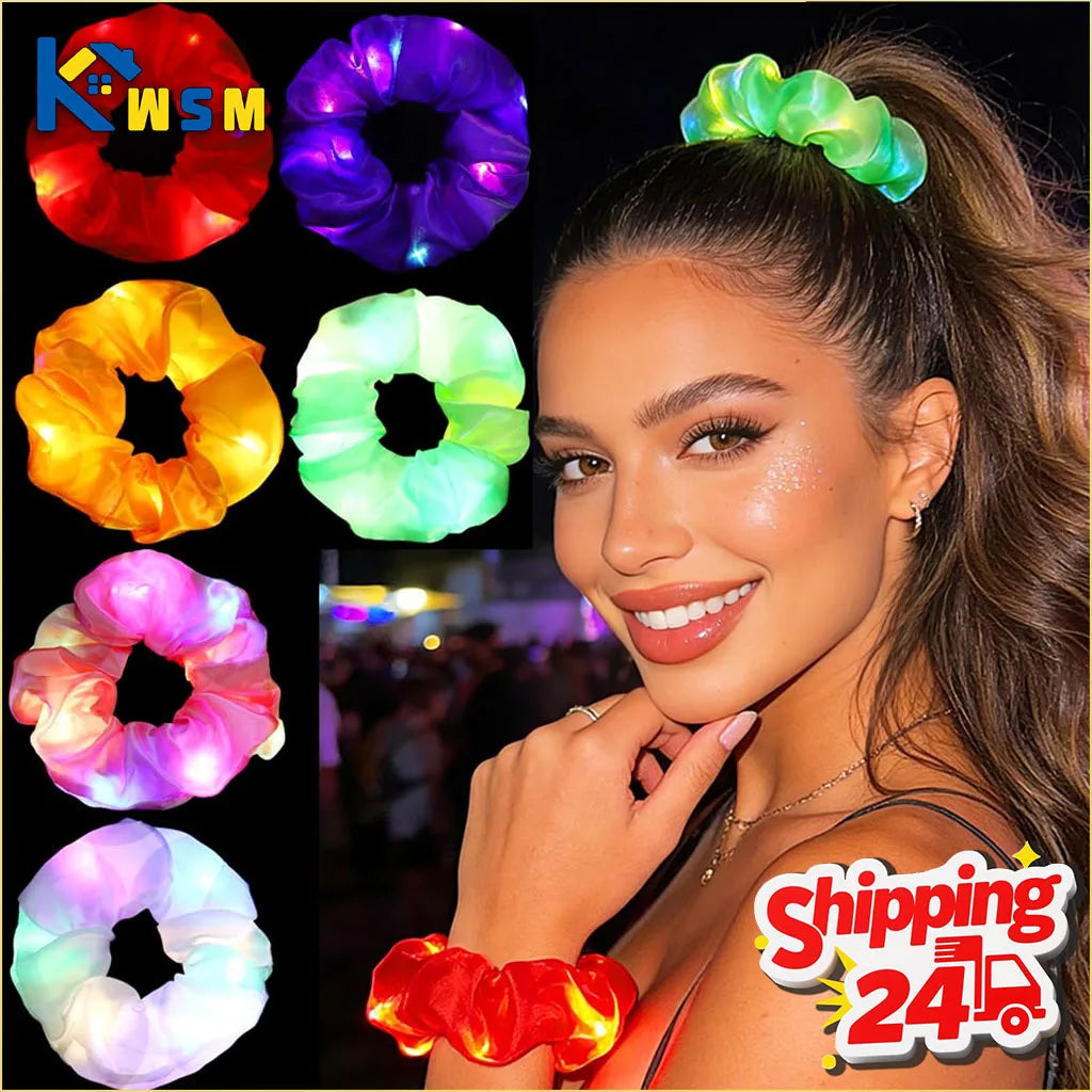 LED Light Up Scrunchie Glow Flashing Hair Tie | Rave & Party