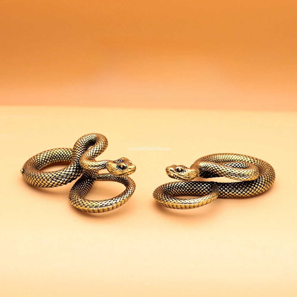 Copper Brass Mini Snake Antique Bronze Decor Figurines for Interior Decoration Desktop Ornament Pure Copper Miniatures Statue Peaceful Pleasures Health and Wellness