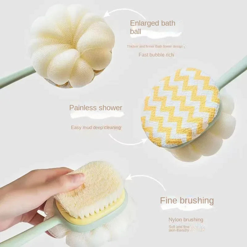 High quality Double-Sided Bath Brush Long Handle Soft Bristle Household Body Cleaner Detachable Towel Ball Body Bath Brush Peaceful Pleasures Health and Wellness